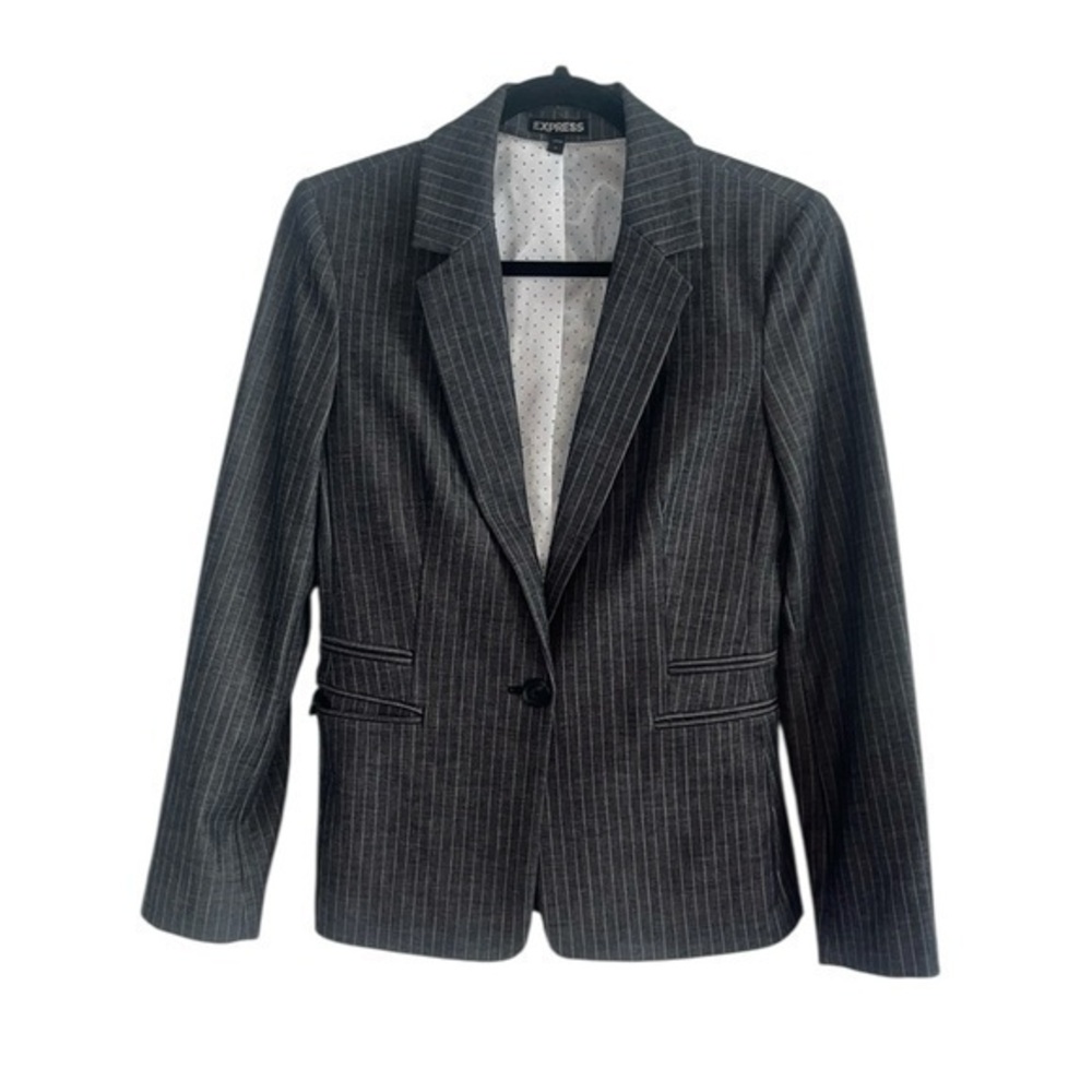 Express Gray Pinstripe One Button Closure Lined Blazer Jacket Size 8
